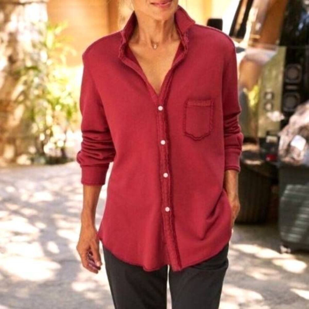 Frank & Eileen EILEEN Sweatshirt Button-Up triple fleece Cranberry size Medium